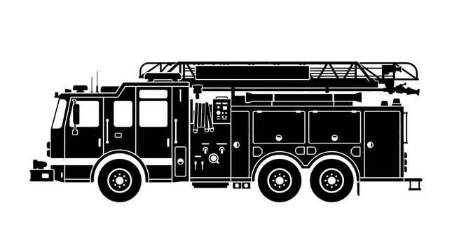 Black silhouette of a modern fire engine truck side view
