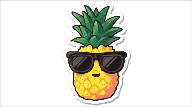 Cute cartoon pineapple illustration wearing sunglasses as a fun sticker design