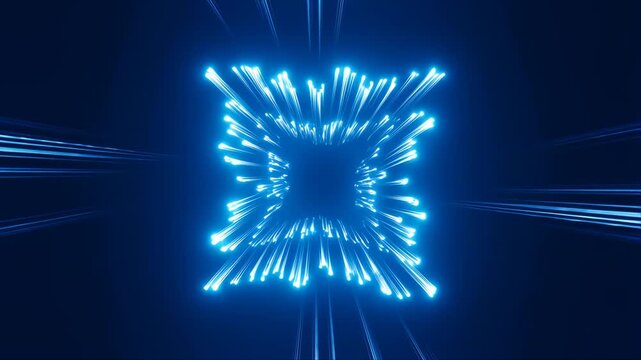 Light Trails Exploding in Radial Bursts with Dynamic Motion. Abstract Glowing Particle Animation Background.