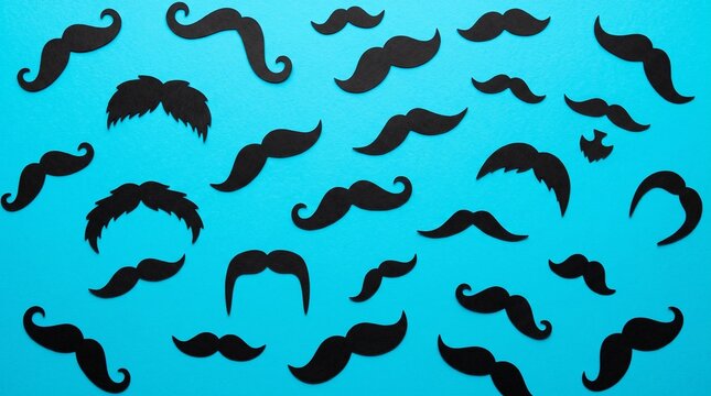 Set of many black paper mustache cutouts pattern with mustache assorted collection