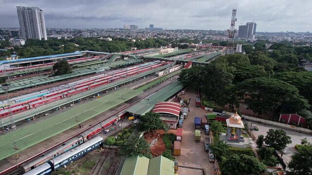 Aerial view of KSR bangalore city junction railway station with surrounding urban infrastructure