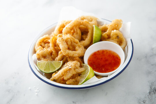 Battered deep fried squid rings