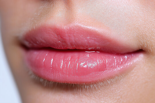 Glossy hydrated lip close up makeup natural skin texture soft light