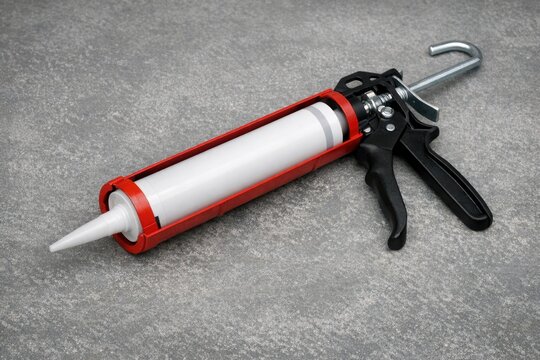 A detailed shot of a spray gun with a red and white color scheme