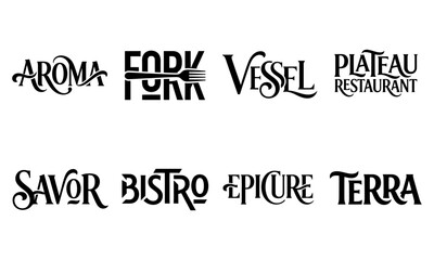 Obraz premium Set of restaurant logos, elegant typography for cafe, bistro, and dining establishments
