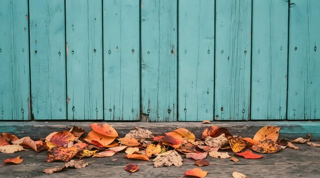 Rustic thanksgiving background featuring a pile of colorful autumn pumpkins and seasonal gourds against a vintage blue wooden wall