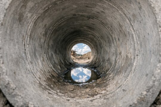 A concrete pipe with a hole in it, suitable for construction or DIY projects