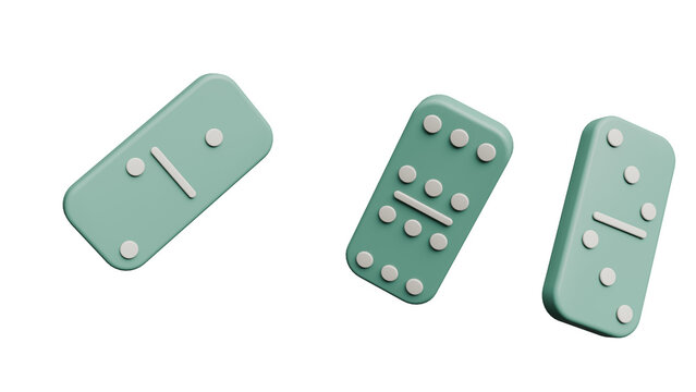 Three mint-colored dominoes arranged artistically on a black background.