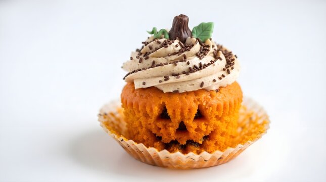 A delightful pumpkin shaped tart with creamy frosting perfect for a festive thanksgiving dessert table