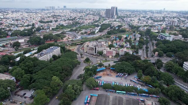 Aerial view of KSR bangalore city junction railway station with surrounding urban infrastructure