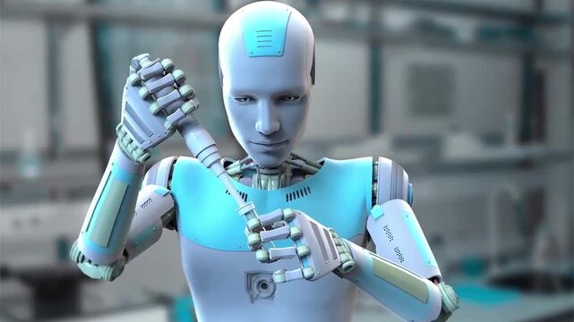 Laboratory robot collecting a biological sample, 3D animation representing automated scientific research, precision biotechnology and AI-driven laboratory analysis.