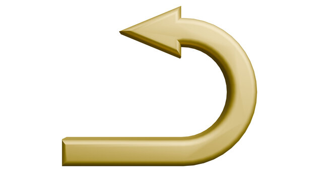 Curved arrow icon in a gold color on a black background.