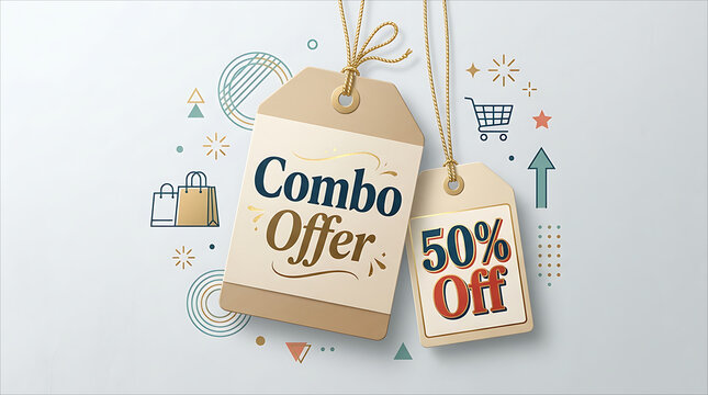 Combo Offer and 50 Percent Off Sale Price Tags Banner Illustration
