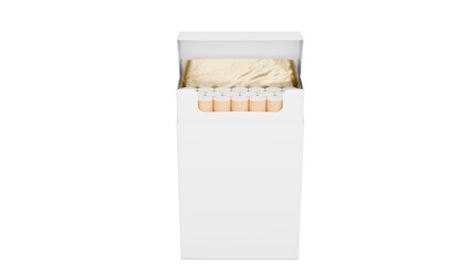 Open white cigarette pack with filters visible, ready for use. © Anh