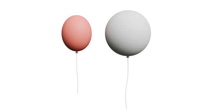 Two balloons, one pink and one white, floating against a black background.