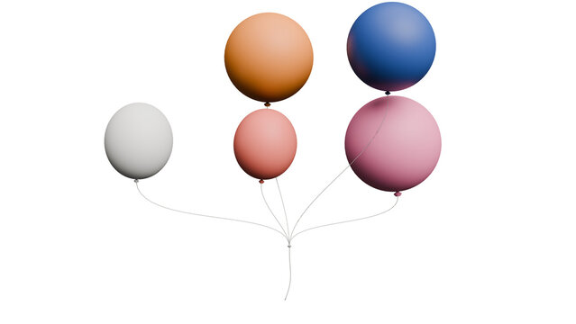 A bunch of colorful balloons floating against a black background.