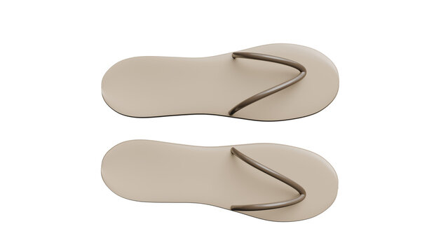 Top view of a pair of beige flip-flops with thin straps against a black background.