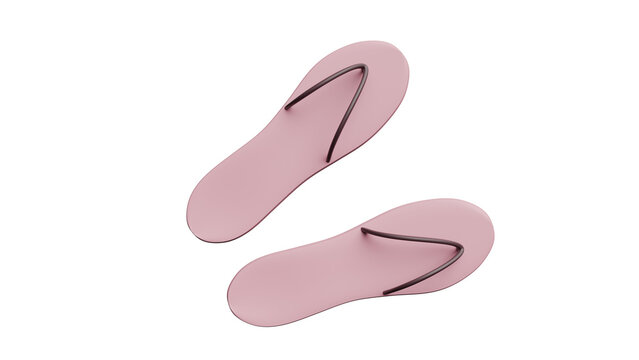 Pair of pink flip-flops with brown straps displayed against a black background.