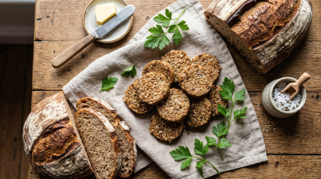 Traditional Scottish White Pudding Sliced on Rustic Wooden Table
