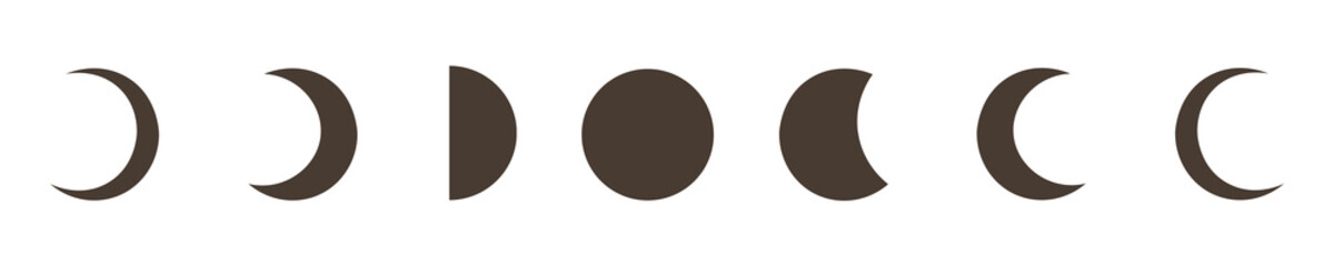 Taupe Moon Phase Illustration Set Isolated on Transparent Background PNG Lunar Vector Symbols © House of Designs