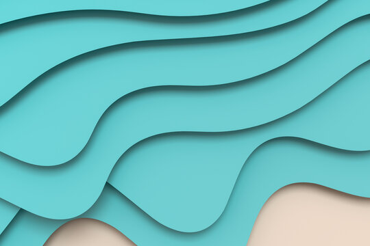 Abstract blue layered paper cut waves background design