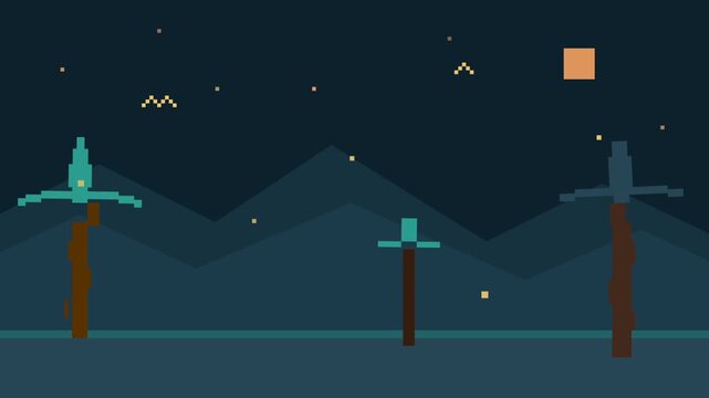 Serene Night Landscape With Stars And Poles.