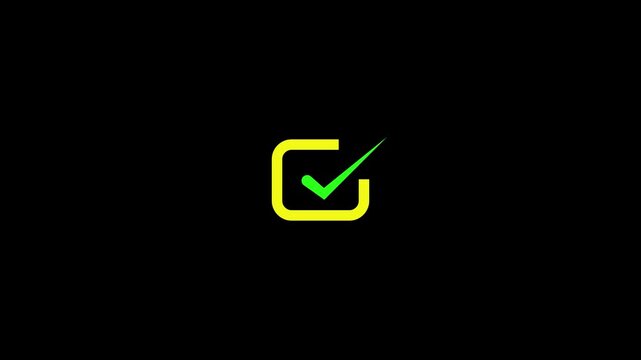 Minimalist animated checkmark yellow square box with green tick motion for ui ux and task completion concepts