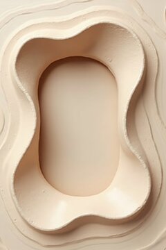 Forma de marco abstracta y org&aacute;nica con curvas suaves, textura tersa similar a la arcilla y tonos neutros c&aacute;lidos