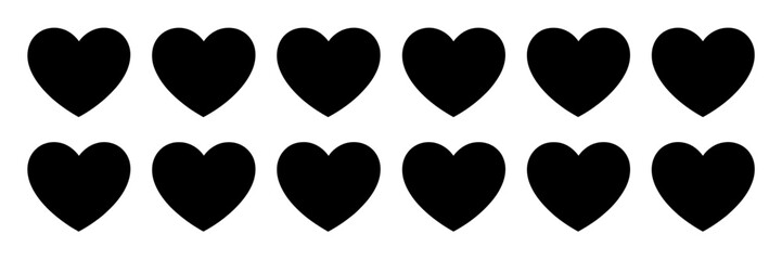 Obraz premium Heart icons collection featuring various silhouette shapes, romantic symbols, love graphics, decorative elements, Valentine themes, affection concepts and editable vector illustrations.