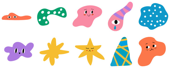 Obraz premium Collection of hand drawn organic abstract shapes with quirky faces
