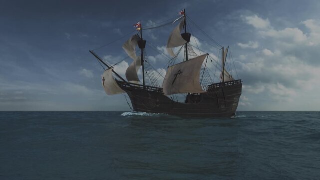 The NAO VICTORIA is the flag ship of the MAGELLAN armada. 
A scientific 3D-reconstruction of a spanish galleon fleet 
in t
in the beginning of the 16th century.sails ahead of a global circumnavigation