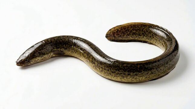 Close-up of European eel on white background in studio lighting