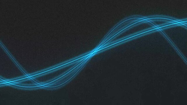 Futuristic blue neon wave lines creating a flowing, dynamic pattern on a dark, textured background. Ideal for technology, science, music, and abstract concepts.
