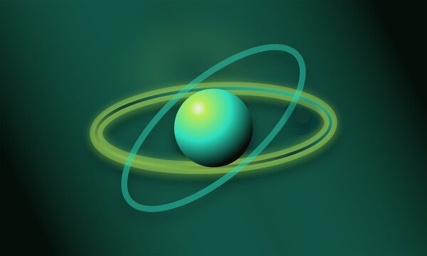 Abstract green planet with glowing rings, futuristic celestial sphere in deep space, cosmic orbital science concept background
