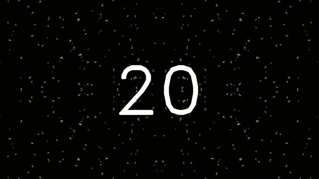 Abstract digital countdown timer with number twenty on black background