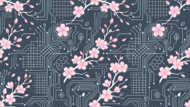 Sakura flower botanical tech vector pattern