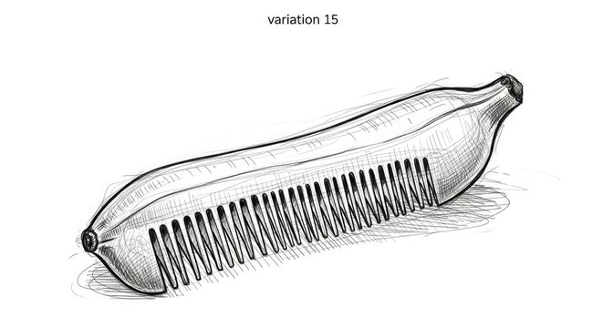 Surreal illustration of a banana shaped like a hair comb for creative concept art.