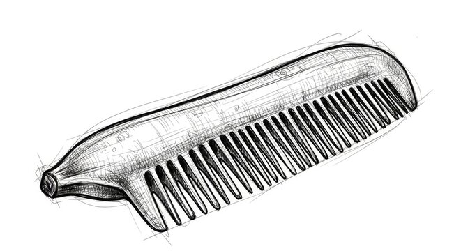 Conceptual sketch of a banana shaped as a hair comb isolated on a white background