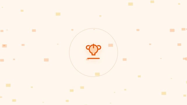Trophy icon made of thin orange lines stands inside a delicate circle on a soft cream background.