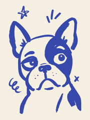 Fototapeta premium Boston Terrier Dog Portrait in Naive Style