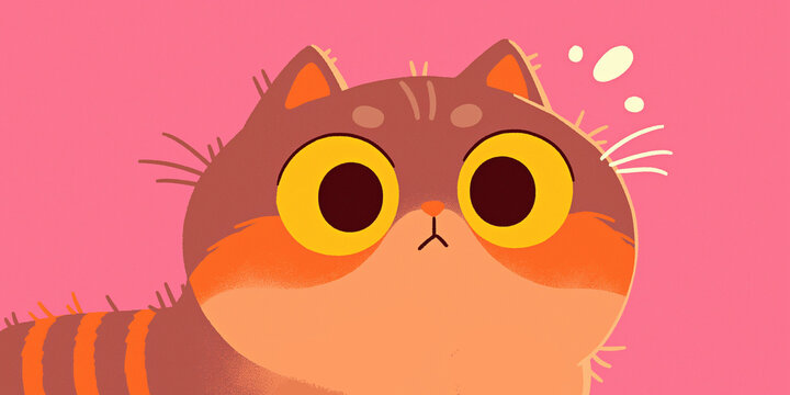Cute Brown and Orange Cat with Big Yellow Eyes &ndash; Playful Illustration