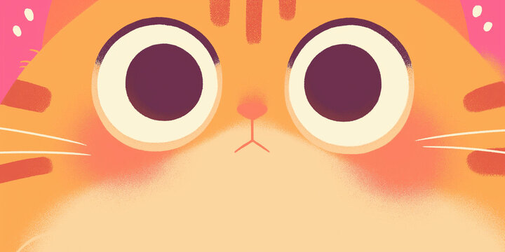 Cute Orange Cat Face Close Up Colorful Illustration