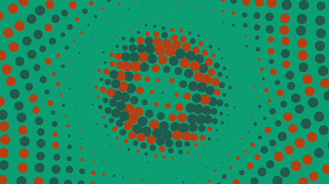 Turquoise and red circular halftone dot pattern on a vibrant background