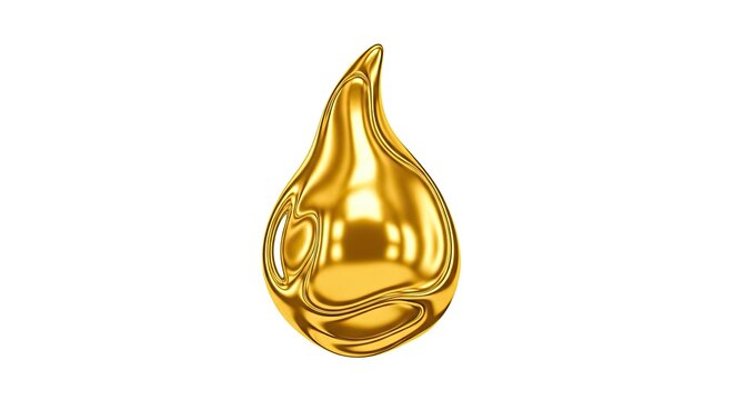 Liquid gold drop isolated on white background representing oil or luxury industry
