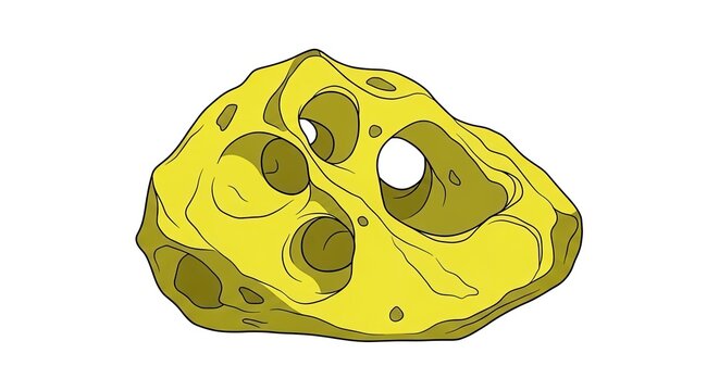 Yellow porous asteroid or meteorite vector illustration isolated on white background