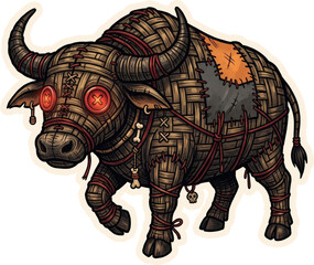 Obraz premium Stitched Woven Bamboo Buffalo Sticker with Glowing Eyes