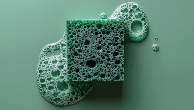 Sponge texture on a vibrant green background.