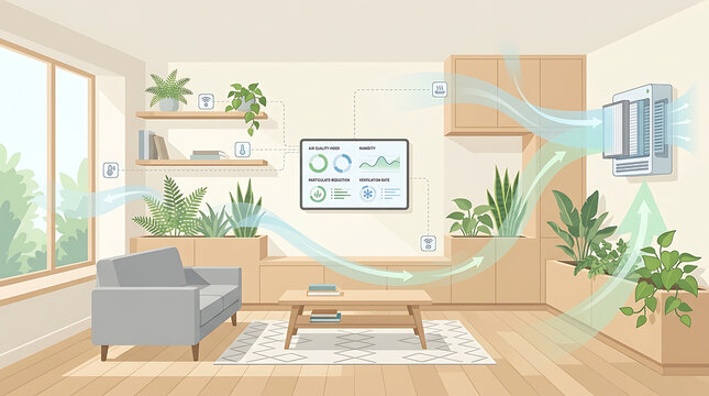 Modern Living Room Interior with Luxury Furniture, Comfortable Sofa, Wooden Table, Chairs, Window and Elegant Home Decor Design