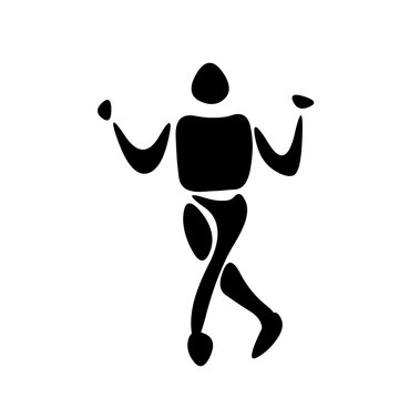 Abstract black fluid silhouette of person dancing with arms up isolated on transparent background
