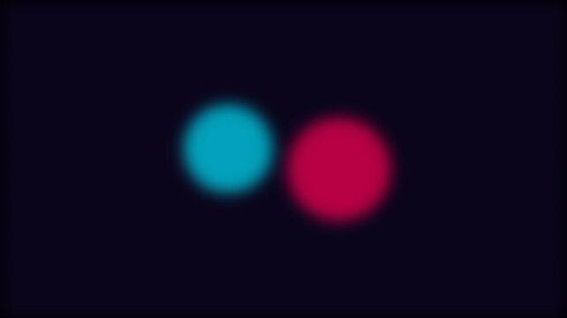 Glowing cyan and magenta circular lights float against a dark blurred background.